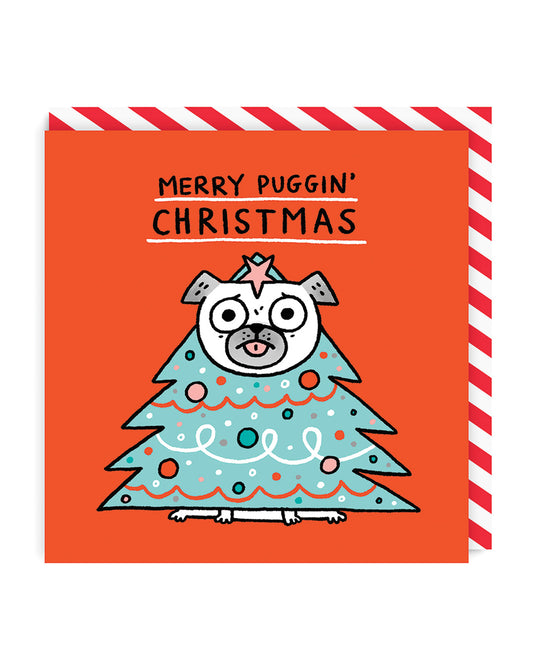 Merry Puggin' Christmas Tree Square  Greeting Card