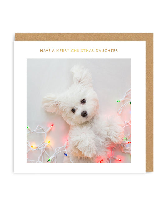 Daughter Cute Puppy Merry Christmas Square Card