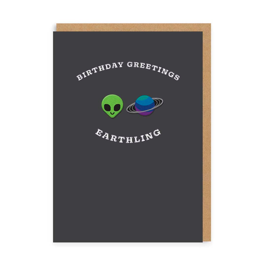 Alien & Planet, Birthday Earthling Woven Patch Card